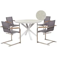 Beliani Gartenmöbel-Set, weiß und grau, Aluminium, Edelstahl, Keramik, Glas,