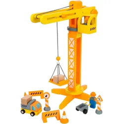 Small Foot Spielzeug-Kran, mit Baustellenzubehör orange