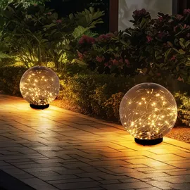 GLOBO 2er Set LED Solar Außen Tisch Lampe Garten Lichterkette Kugel Strahler Park Lampe rauch