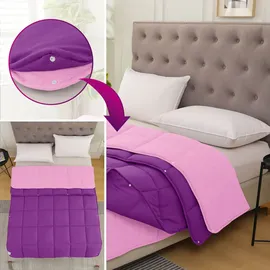 Wometo 4-Jahreszeiten Steppbett Wende-Design ca. 135x200 cm (2 Bettdecken, 3-in-1) – lila & pink – bunte warme Winterdecke + leichte Sommerdecke kombinierbar