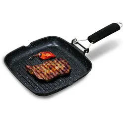 Briebe GP1157 Grillpfanne Induktion Antihaft-Titan Steakpfanne 20x20cm Gussaluminium ohne PFOA, Schwarz