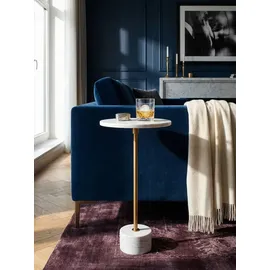 KADIMA DESIGN Beistelltisch – Rund Echter Marmor Weiß Gold 30x30x55,5 cm