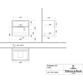 Villeroy & Boch Subway 3.0 Waschbeckenunterschrank 2 Auszüge, C576L1VR