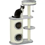 PawHut Kratzbaum, 100 cm, mit Kratztonne, Katzenkratzbaum, Katzenbaum mit Sisalsäule und Spielball, Katzenmöbel mit Kissen, Plüsch,