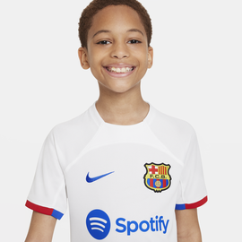 Nike FC Barcelona 2023/24 Stadium Away Nike Dri-FIT Fußballtrikot für ältere Kinder - Weiß, L