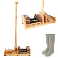 Stiefelknecht / 4 Bürsten - Stiefelzieher mit langem Holzgriff zum Aufstützen - Bürste, Abkratzer, Schuhreiniger - Praktisch, um Stiefel leicht auszuziehen - 90 CM - Holz