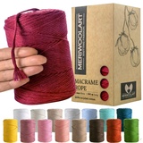 MeriWoolArt® Premium Makramee Garn Rot - Makramee Baumwollgarn 3mm x 200m - Super weiches Garn, einfach gedrehte Makramee Schnur - 100% Baumwolle für DIY Boho Deko Handwerk