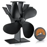 Brandson - Ofenventilator wärmebetrieben - Kamin Ventilator - Lüfter für Kaminöfen Holzöfen Öfen - 4 Flügel Rotorblätter – Rotordurchmessser 180mm – Wärmeverteiler ohne Strom – schwarz