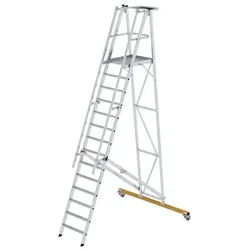 Podestleiter 14 Stufen, fahrbar, Aluminium/Aluminium