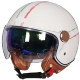 Jethelm mit Doppelvisier, Halbhelme für Motorradfahrer und Rollerfahrer, Jet-Piloten-Motorrad-Retro-Chopper-Cruiser-Vintage-Mopedhelm ·ECE Geprüft, für Männer und Frauen