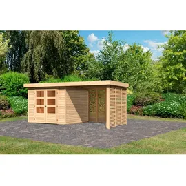 Karibu Gartenhaus Askola 3,5 mit 240 cm Schleppdach, Seiten- und Rückwand in Lamellenoptik – 19 mm-242 x 246 cm-naturbelassen