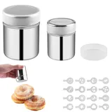 Zosenyer 2 Stück Puderzuckerstreuer Edelstahl Streuer mit Feinrechen Deckel, ﻿16 Kakao Cappuccino Vorlagen Mehlsieb für Backen, Kochen, Kaffee, Schokolade, Zucker, Salz, Restaurant, Zuhause