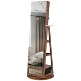 COSTWAY Schmuckschrank mit Spiegel, LED & 3 Ablagen, drehbar & abschließbar braun