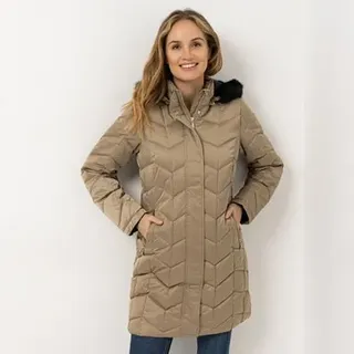 VIA MILANO Steppmantel Stehkragen Kapuze mit Kunstfell 2-Wege-Reißverschluss