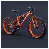 NENGGE Mountainbike Fatbike 26 Zoll Mountainbike, 7/21/24/27/30 Gang-Schaltung Erwachsene Fette Reifen Fahrrad, Rahmen Kohlenstoffstahl, Herren Damen Vollfederung Bike,Orange Spoke,24 Speed