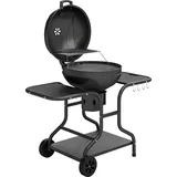 Holzkohlegrill BBQ Smoker mit Seitentischen Deckel Thermometer Räder 129 x 63,5 x 106,5 cm - Schwarz