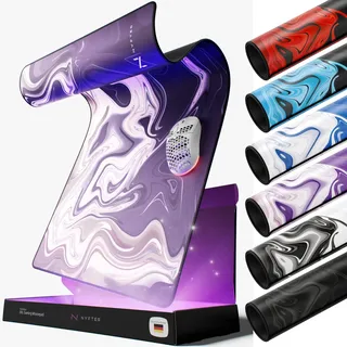 Nyfter XXL Gaming Mauspad Nyfpad - 900x500mm Mousepad - Liquid Design - Vernähte Kanten - Premium Mousepad (White-Purple)