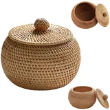 Hemore Rattan Box mit Deckel, 5,9-Zoll-Kleiner Rattan-Aufbewahrungskorb mit Deckel, Mehrzweck-Weidentisch-Aufbewahrungsbox für Home Bauernhaus Küchendekoration