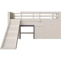 Niedriges Hochbett 90x200 cm Ohne Matratze Mit Rutsche 3 Schubladen 2 Tueren Creme Kinderbett Jugendbett Etagenbett Holzbett - Weiß