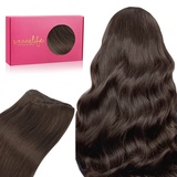 WENNALIFE Tressen Extensions Echthaar, 55cm 110g Helles Dunkel Braun Tressen Echthaar zum Einnähen Echthaar Extensions Tressen Weft Echthaar Tressen Haarverlängerung Echthaar Sew In Hair Extensions