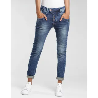 Gang Slim-fit-Jeans "94MARGE", Damen, Gr. 33, N-Gr, blau (blau used), Denim/Jeans, Obermaterial: 98% Baumwolle, 2% Elasthan, Destroyed-Effekte, slim fit lang, Jeans Slim-fit-Jeans, mit besonderem 4-Knopf-Verschluss, Topseller