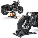 Set: Hebebühne Midlift L bis 680kg or ConStands mit Motorradwippe Easy Vario Vorderradklemme einstellbar sw