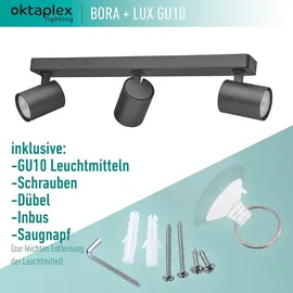 Oktaplex lighting Oktaplex Bora Alu Deckenstrahler inkl. 3-Step Dimmbar GU10 Leuchtmittel Warmweiß Schwenkbar 3-flammig Schwarz