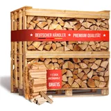 Kaminholz Breuer Brennholz Buche Palette 1RM 25 cm - kammergetrocknet, sauber & schädlingsfrei - Feuerholz 20% Restfeuchte für Kamin, Grill, Ofen, Feuerschale - Buchenholz Raummeter mit Lieferung