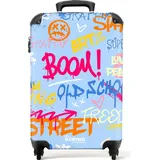 NoBoringSuitcases.com Handgepäck Koffer 55x35x20 cm 36L, Bunte Graffiti-Drucke: Blau) - Bunt, Reisekoffer, mit Rollen,