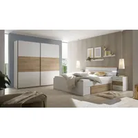 SchlafKONTOR Schlafzimmer-Set Kiara Kleiderschrank, Bett, Nachtkommoden, Bettschubkästen, (Set), Beleuchtung