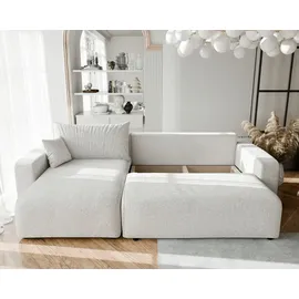 idohome Ecksofa 3-Sitzer mit Schlaffunktion und Bettkasten Beige