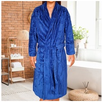 NYVI Bademantel Bademantel Jacquard SuperSoft Unisex für Damen & Herren Extra Weich, Microfaser, Morgenmantel mit Gürtel, Taschen - Damenbademantel Herrenbademantel blau L