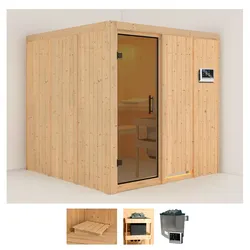 Sauna KARIBU "Rodin", beige (naturbelassen), Saunaofen, externe Steuerung, 9 kW, Saunen, 9-kW-Ofen mit externer Steuerung