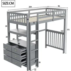 lanki international gmbh Hochbett Odikalo 90 x 200 cm grau