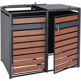 MCW 2er-Mülltonnenverkleidung J81 Kirsche-Holzoptik dunkelbraun 117x142x98cm
