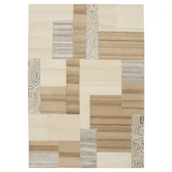 Wollteppich THEKO "Lola, Wolle, handgearbeitet, Patchwork Design, handgetuftet" Gr. 3, beige (natur), B:120cm H:12mm L:180cm, Wolle, Teppiche, Wohnzimmer, Schlafzimmer, Esszimmer, auch als Läufer und rund