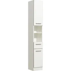 Hochschrank SAPHIR "Quickset 953 Badschrank 30 cm breit, 2 Türen, Nische, 1 Schublade", weiß (weiß glanz, weiß glanz), B:30cm H:195,5cm T:33cm, Spanplatte, Schränke, Badezimmer-Hochschrank, Weiß Glanz, Griffe in Betonoptik