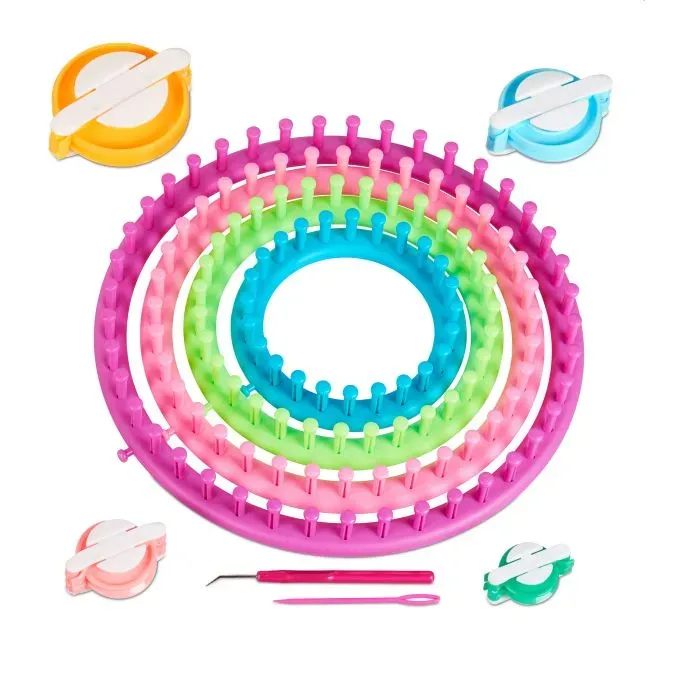 Relaxdays 10-teiliges Strickring Set Grün,Pink,Rosa