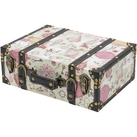 HMF Vintage Deko Koffer aus Holz, Aufbewahrungsbox mit Deckel und Ledergriff, stilvolle Aufbewahrung und Geschenkidee, Barock 38 x 26 x 13 cm