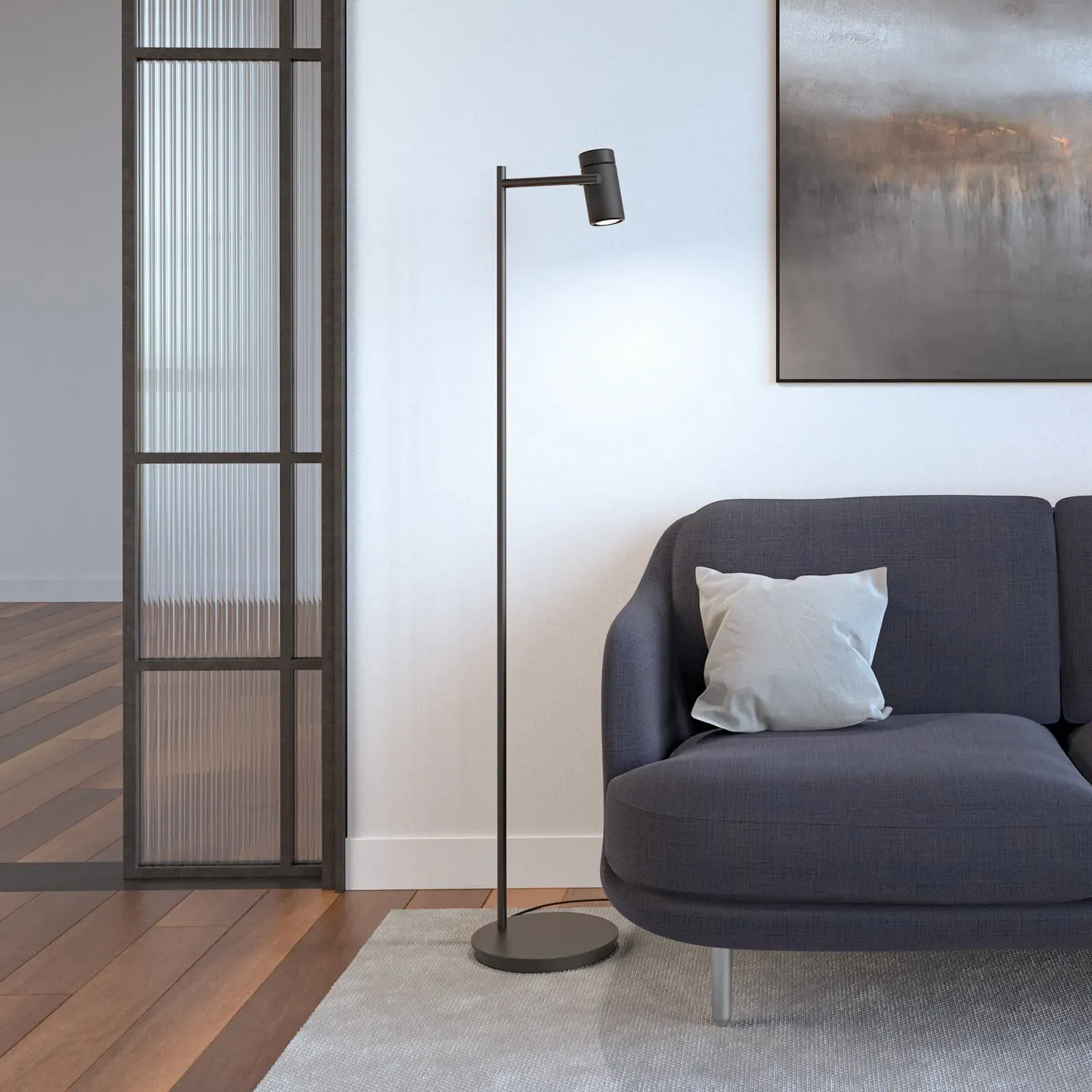 Stehleuchte Herstal, Schwarz, für Wohnzimmer, Metall - 138.1