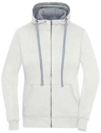 Ladies' Lifestyle Zip-Hoody Sweat-Jacke mit Reißverschluss und Kapuze weiß/grau, Gr. S