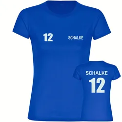 multifanshop Damen T-Shirt - Schalke - Trikot Nummer 12 - Druck weiß - Frauen