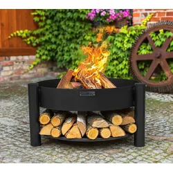CookKing Stahl Feuerschale Montana Ø 80cm | Inkl. Holzlager | Schwarz | 88x45 cm