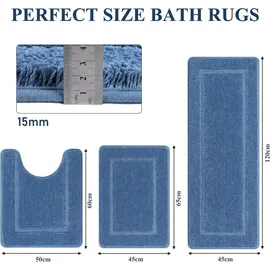 Pauwer Badematten Badteppich Set 3-teilig Mikrofaser Flauschig