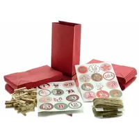 Kaemingk - Adventskalender 24 rote Papiertüten mit Holz-Klammern Zahlensticker & Schnur