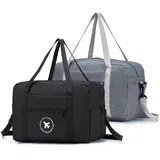 BAGZY Handgepäck 40x20x25 Ryanair Kleine Reisetasche Handgepäck Koffer Nylon Bordgepäck Handgepäck Tasche Sporttasche Faltbar Weekender Sport Fitness Gym (Schwarz+Grau)