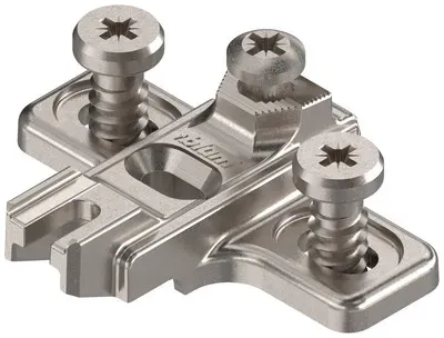 MODUL Montageplatte, kreuz, 3 mm, Zink, mit vormontierten Systemschrauben, HV: Langloch, vernickelt