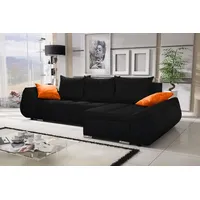 Fun Möbel Ecksofa Sofa KLEO mit Schlaffunktion Schwarz Ottomane Rechts - Schwarz