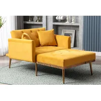 LVHOM Schlafsofa Relaxsessel/Ottomane mit verstellbarer Rückenlehne & inkl. Zierkissen, Premium-Lesesessel/Schlafsessel-Lösung • Massivholzgestell mit Metallfüßen, 3-Stufen-Verstellung (105°/140°/180) • 25cm Bodenfreiheit (Saugroboter geeignet), Für Wohn-/Schlafzimmer/Arbeitszimmer mit Relaxfunktion gelb