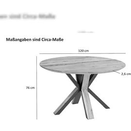 Sam Runder Esszimmertisch Akazie naturfarben Schweizer Kante 120 cm Spider-Gestell schwarz aus Metall + Holz KIMBERLY